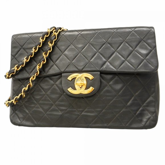Chanel Shoulder Bag, Large Matelasse, Double Chain, Lambskin, Black, Women's - Picture 1 of 11